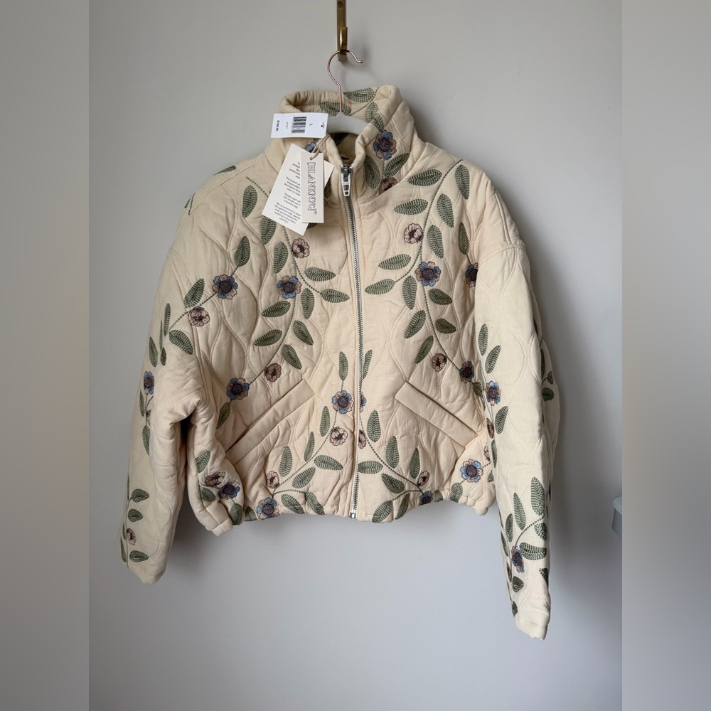 Blank NYC Floral Embroidered Quilted Cream Jacket